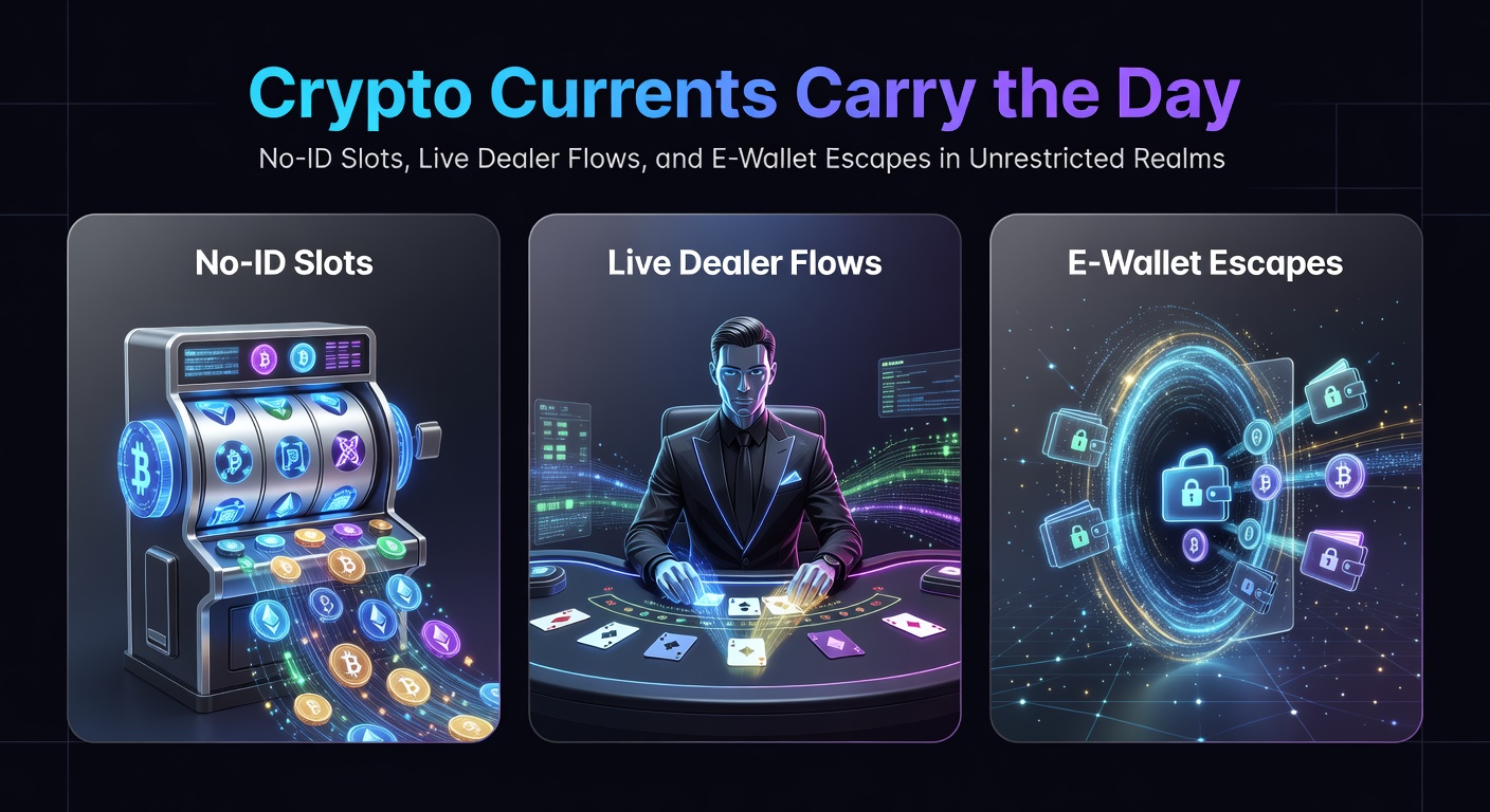 Vibrant digital waves of cryptocurrency flowing into slot machines and live dealer tables in a borderless gaming environment