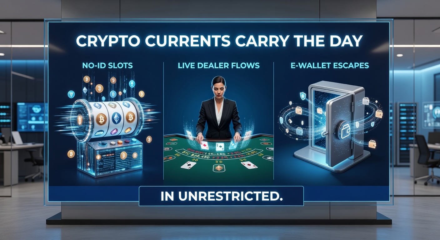 Live dealer at a blackjack table streaming in high definition, with crypto wallet icons and slot reels in the background