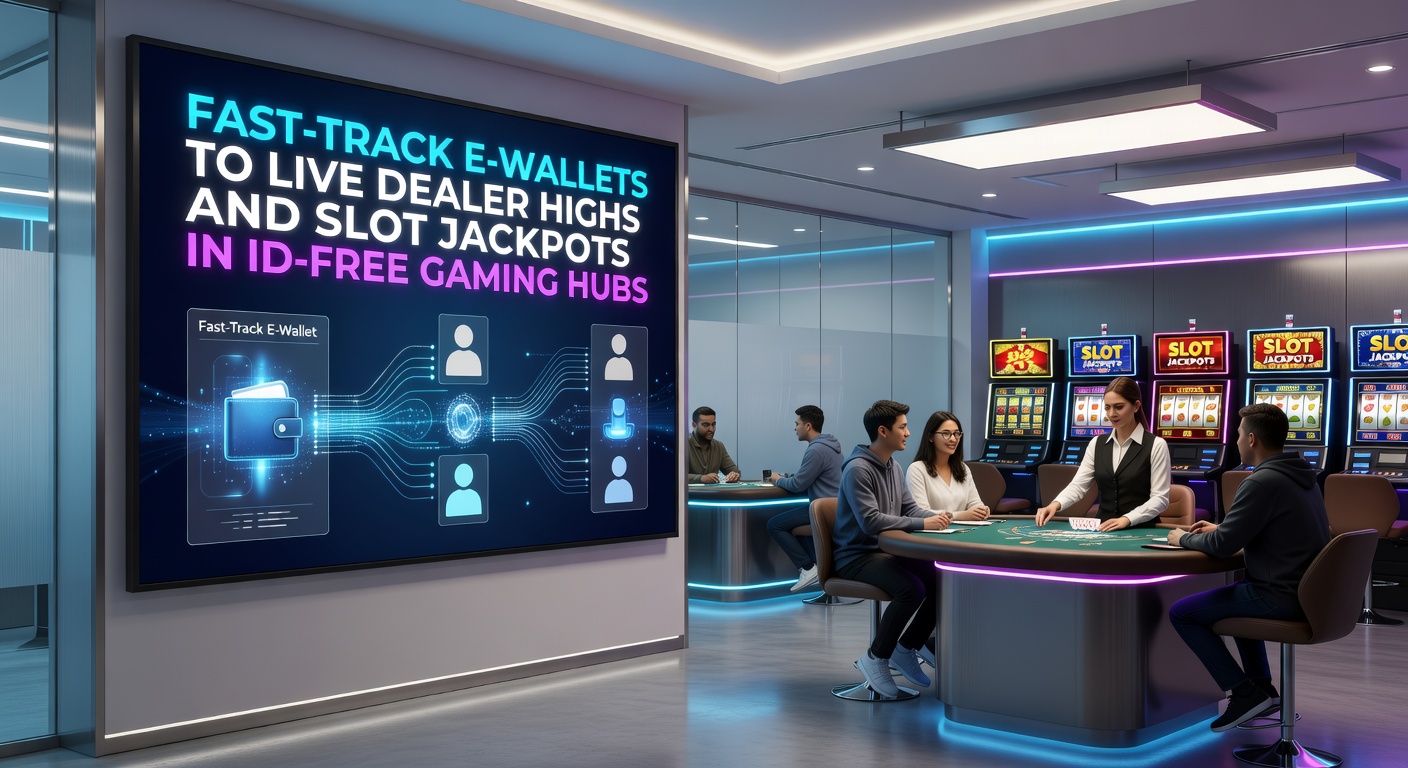 Digital e-wallet icons racing toward vibrant live dealer tables and glowing slot machine jackpots in a seamless online gaming environment