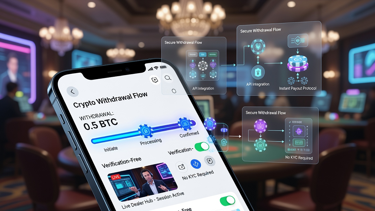 Mobile app screen showing crypto wallet integration and withdrawal button layout in a live dealer environment