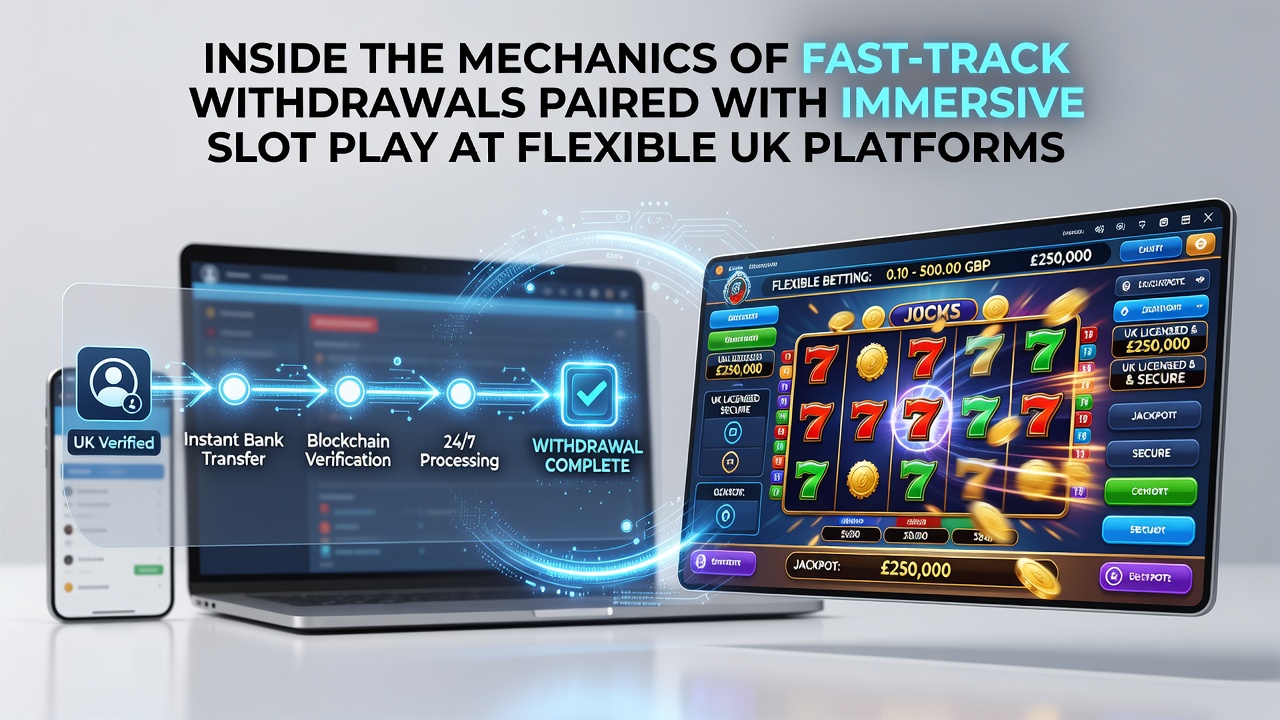 Illustration of digital payment flows connecting withdrawal systems to slot game interfaces on UK gaming platforms