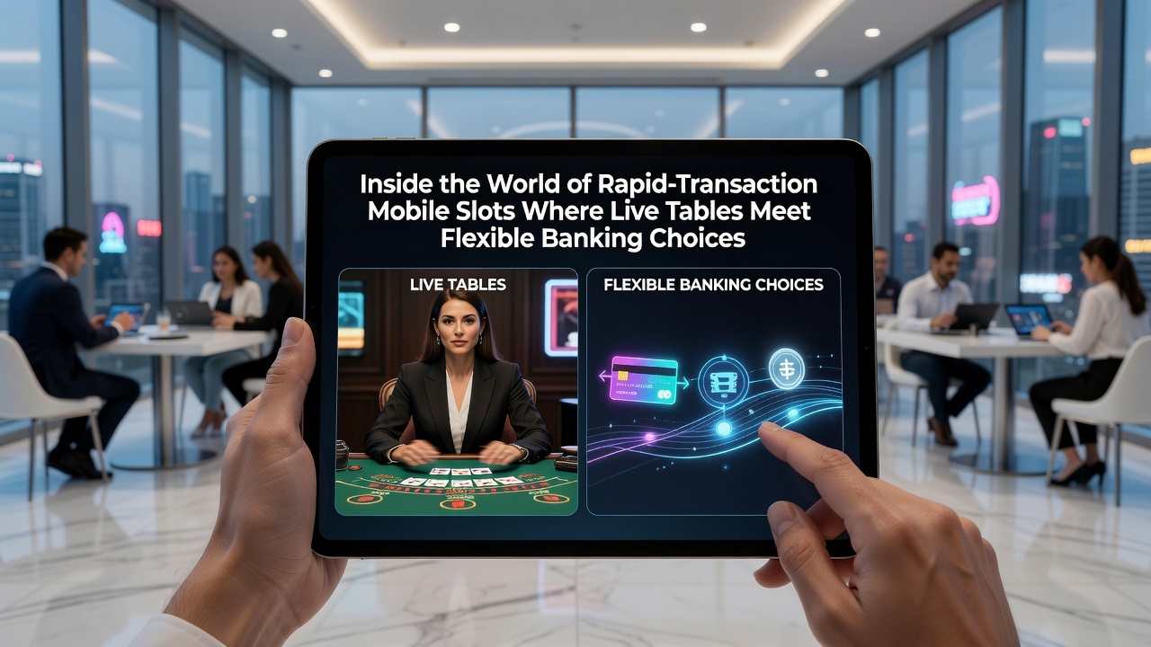 Live dealer table displayed on a mobile device with flexible banking icons for instant deposits visible at the bottom of the screen