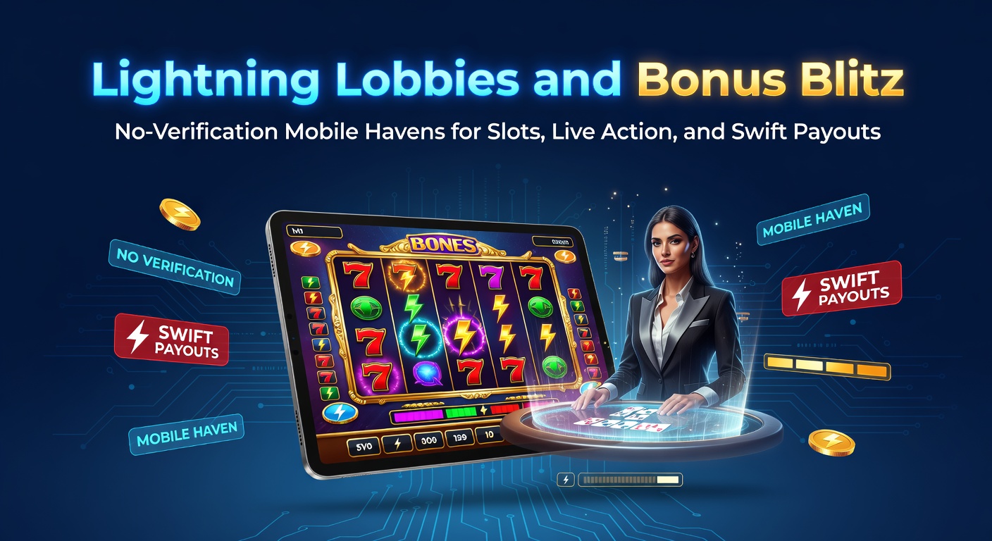 Vibrant mobile screen from Lightning Lobbies displaying colorful slot reels spinning alongside live dealer blackjack tables, highlighting no-verification login and bonus prompts