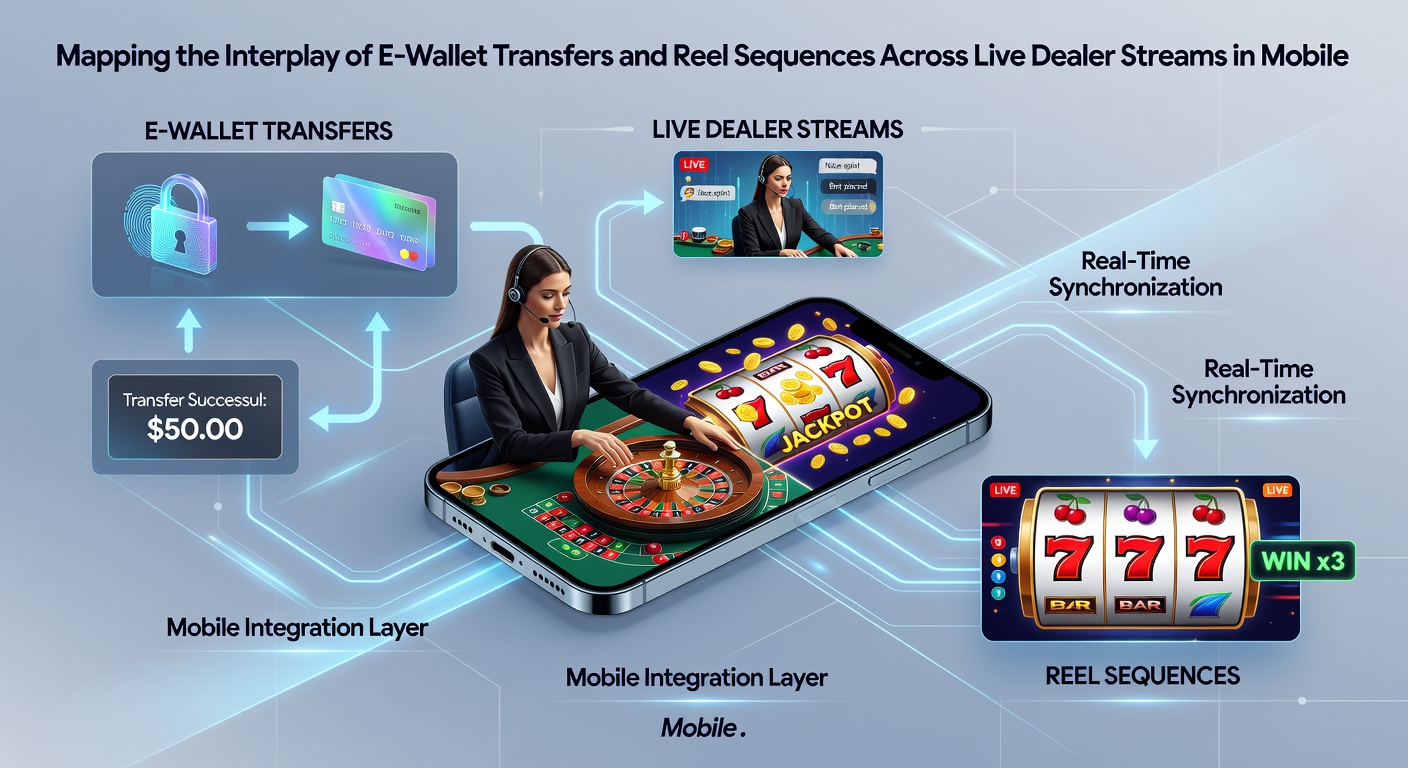 Diagram showing data pathways between mobile e-wallet apps, reel sequence engines, and live dealer video servers