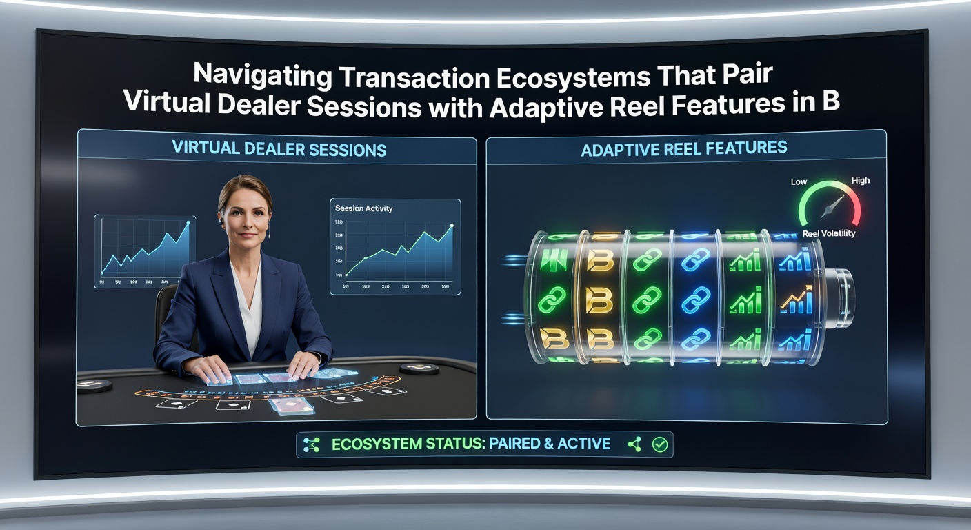 Diagram showing transaction flows linking virtual dealer sessions to adaptive reel adjustments across international digital platforms
