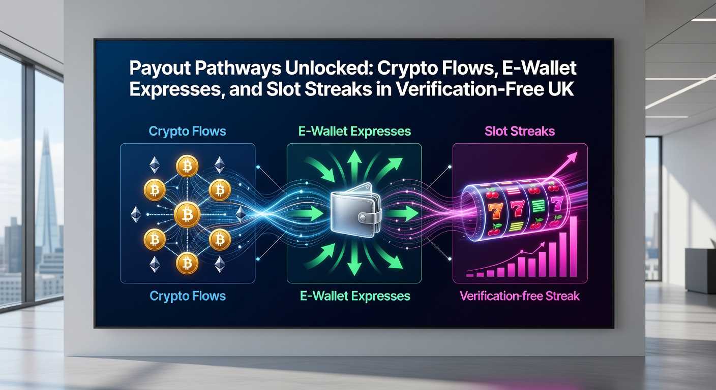E-wallet logos racing alongside slot payout notifications, emphasizing rapid transfers in a verification-free environment
