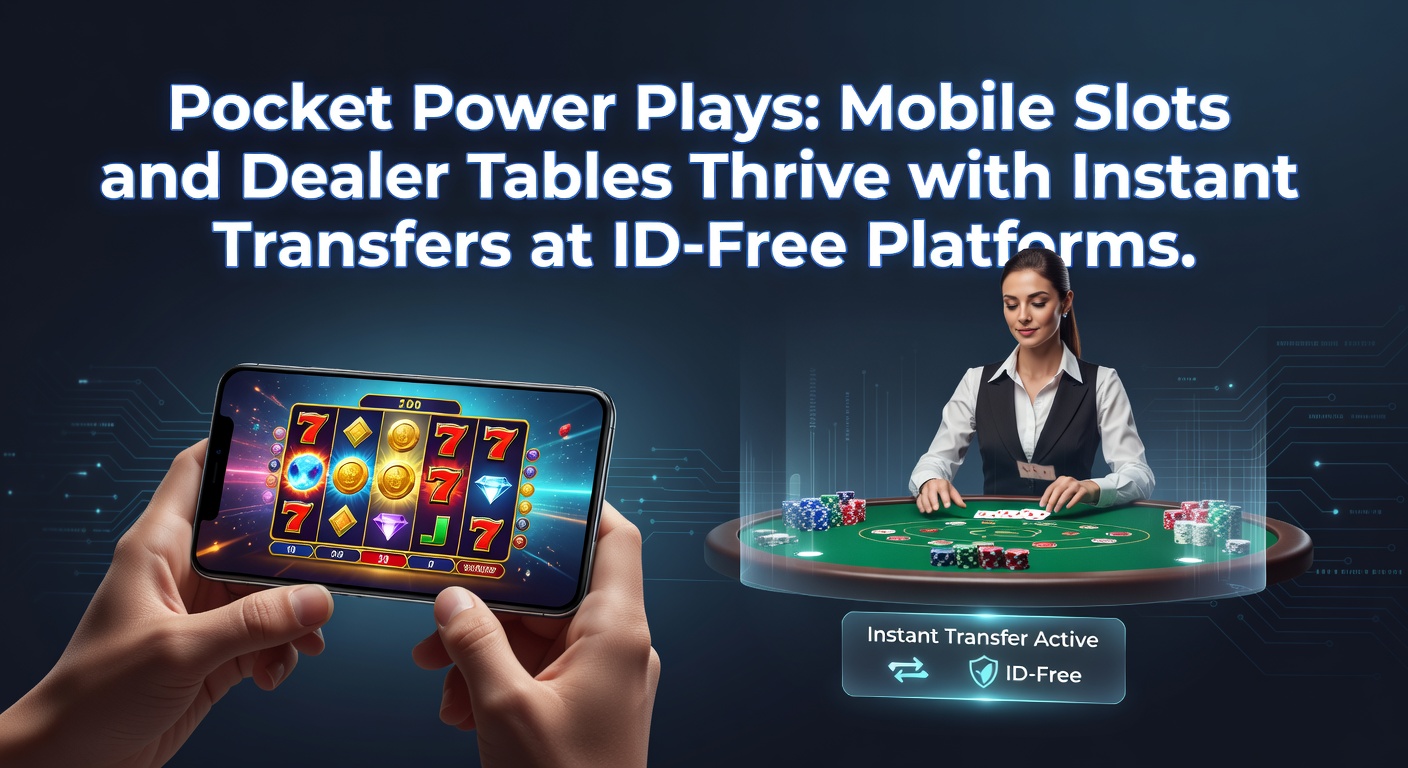 Smartphone displaying vibrant mobile slot reels and live dealer blackjack table wth instant transfer icons overlayed, capturing the seamless thrill of on-the-go gaming