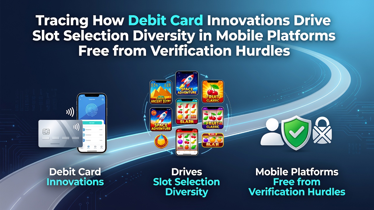Mobile device displaying various slot games with debit card payment icons overlaid on a sleek interface